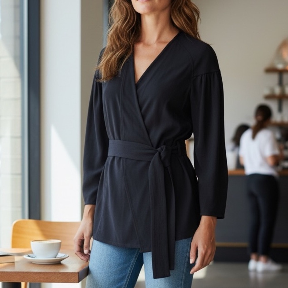 A.L.C Kendrick Wrap Kimono Quarter Sleeve Jacket Blazer Size Women's 4 Black